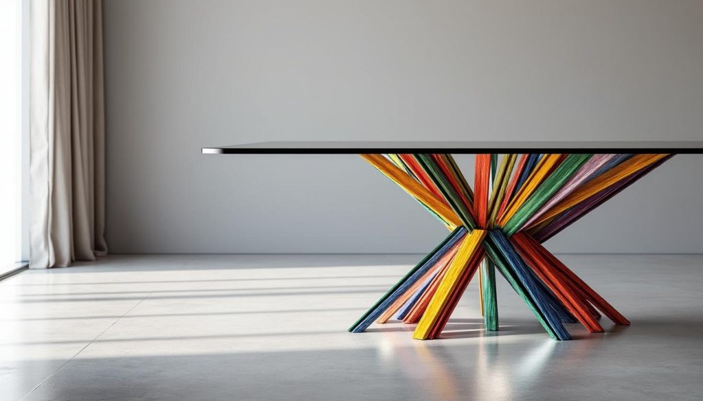 découvrez le mikado desaxé, un pied de table en acier alliant robustesse et esthétisme. son design audacieux transforme votre intérieur en créant une ambiance moderne et originale. idéal pour sublimer vos espaces de vie.